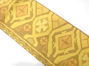 幾何学に花模様織り出し　名古屋帯